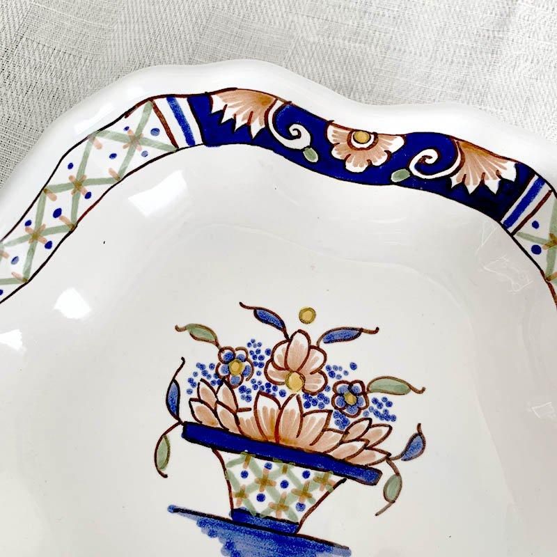 小皿 ルーアン 手描き花柄 絵皿 フランス 12twcm38-2 - ANTIQUE 小皿 ルーアン 手描き花柄 絵皿 フランス 12twcm38-2 - ANTIQUE