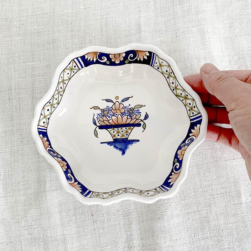 小皿 ルーアン 手描き花柄 絵皿 フランス 12twcm38-2 - ANTIQUE 小皿 ルーアン 手描き花柄 絵皿 フランス 12twcm38-2 - ANTIQUE