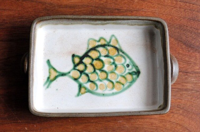 デンマーク製 かわいい魚柄の角皿 KeramikGarden Djurs 17 x 12cm 小鉢 プレート 北欧 食器 アンティーク_230119の画像