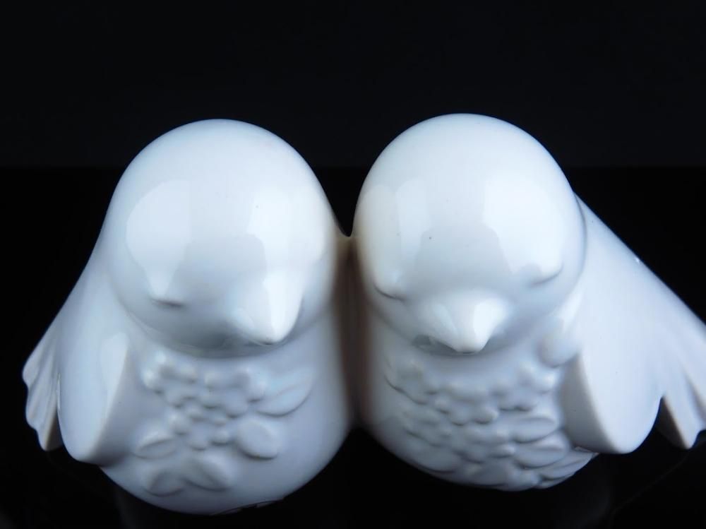 DECO/デコ Rosa Ljung/ローサユング 鳥 花柄 白×白 つがい 置物