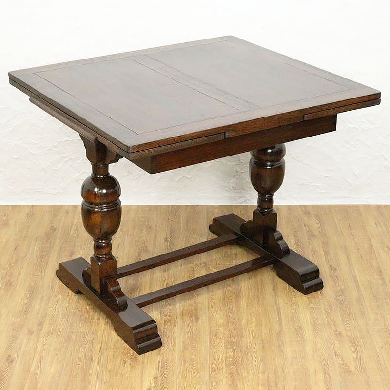 ドローリーフテーブル ダイニング 食卓 伸長式 イギリス製 バルボスレッグ アンティーク オーク材 重厚感の画像