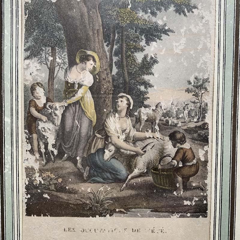 フランス製アンティーク版画 羊飼いの風情たっぷり額装