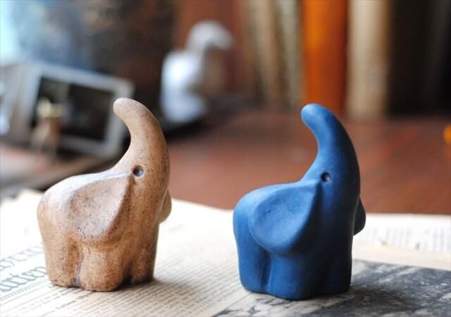 アンティーク デンマーク 陶器のゾウ 2体セット 北欧インテリア