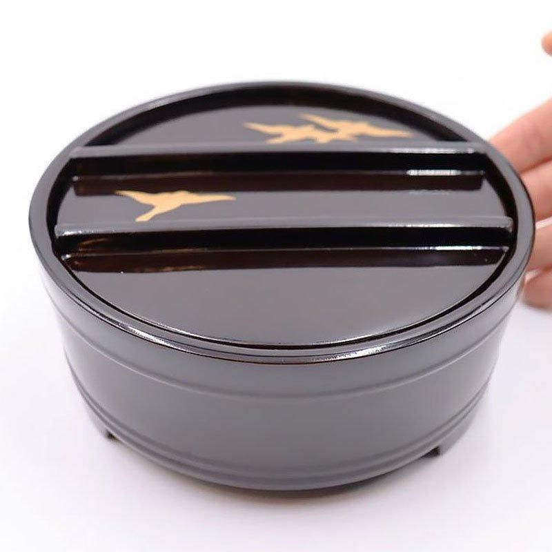 アンティーク 蒔絵入り 黒塗り 桶形 蓋もの 懐石漆器