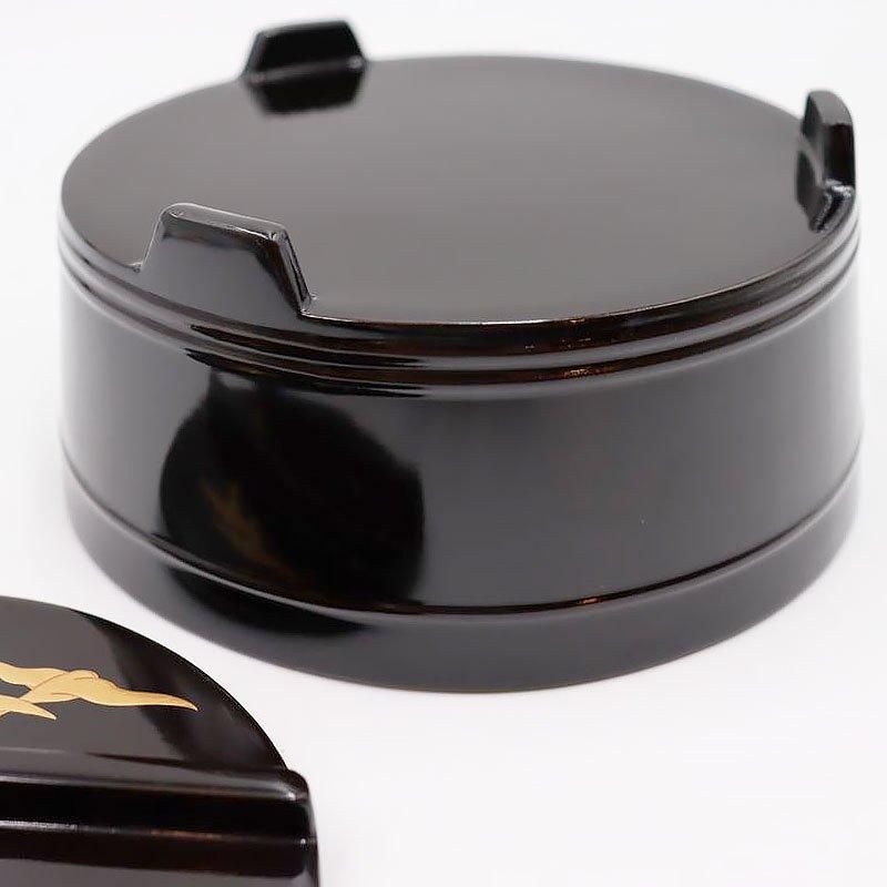 アンティーク 蒔絵入り 黒塗り 桶形 蓋もの 懐石漆器