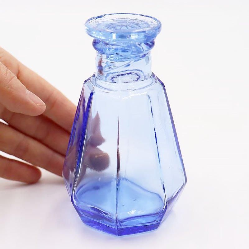 ヴィンテージ 昭和レトロ ガラス製 醤油差し 八角形 青