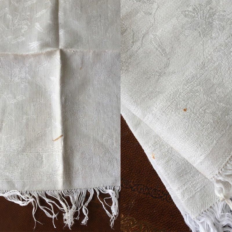 アンティーク フランス1880頃 幾何学模様ダマスク織り天然リネン ラージクロス アンティーク フランス1880頃 幾何学模様ダマスク織り天然リネン