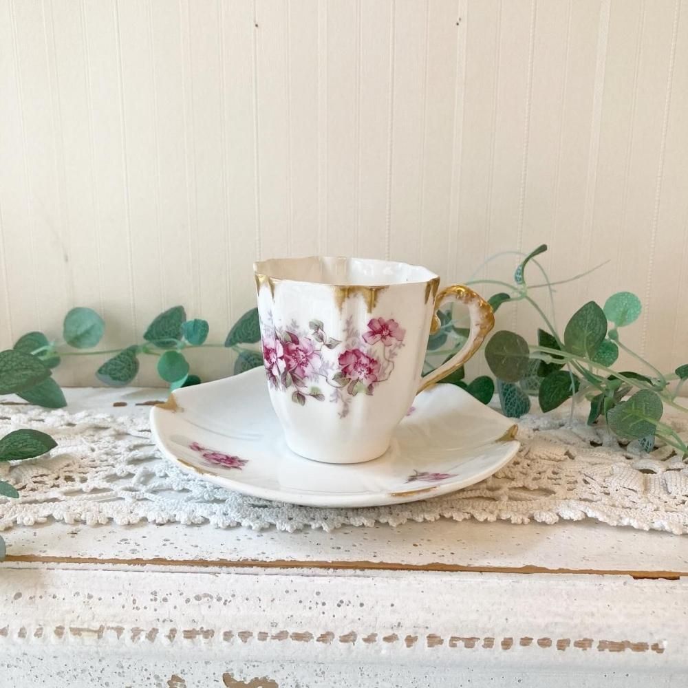 フランス アンティーク デミタスカップ&ソーサー 花柄