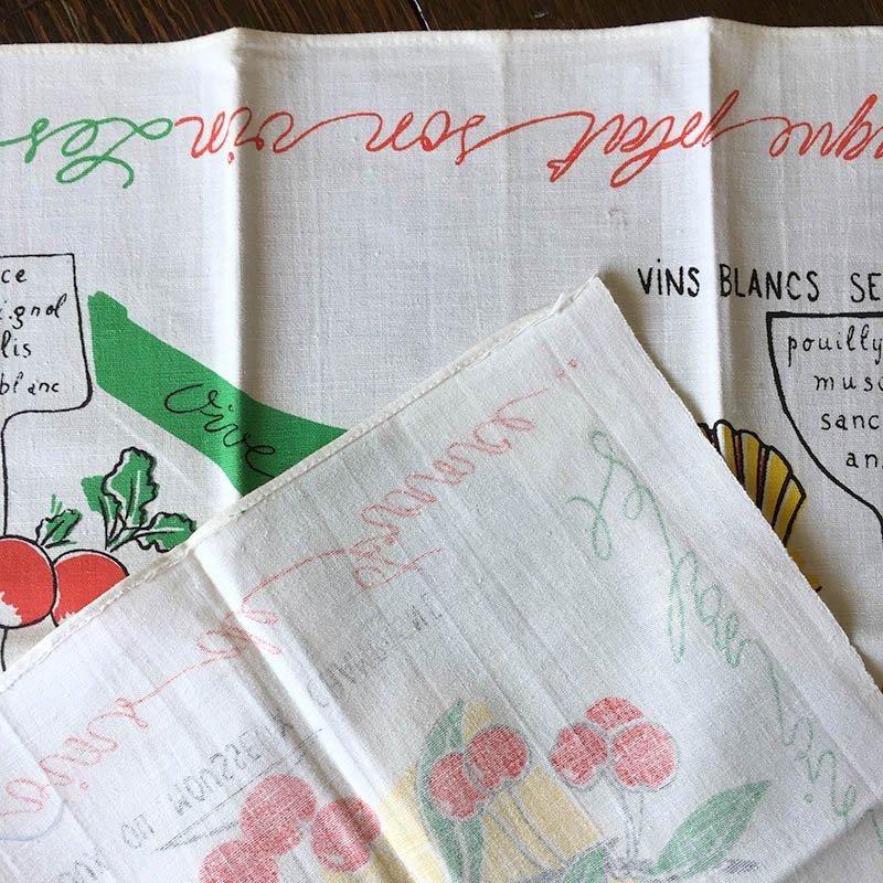 フランス製楽しいキッチンクロス ワイン食材モチーフ付き