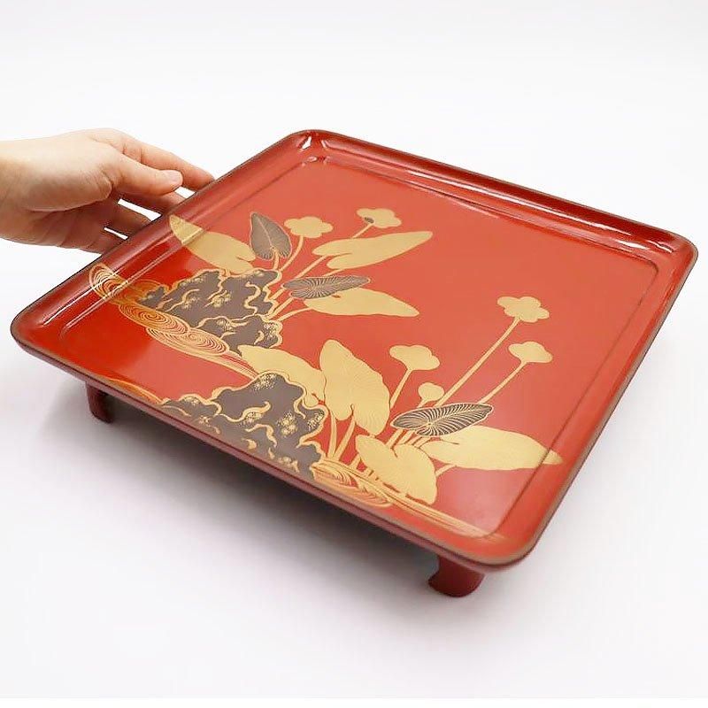 漆塗り脚付膳 朱塗り 金銀蒔絵 和モダン トレー 一人膳 飾り台