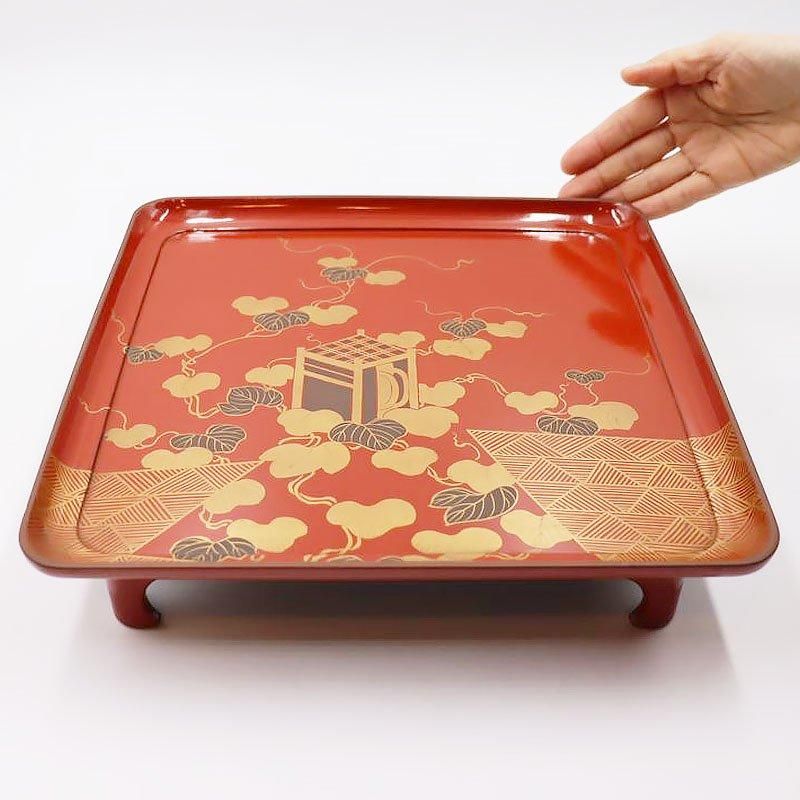 出産祝いなども豊富 漆塗り脚付膳 飾り台 一人膳 トレー 和モダン 金銀蒔絵 朱塗り 工芸品