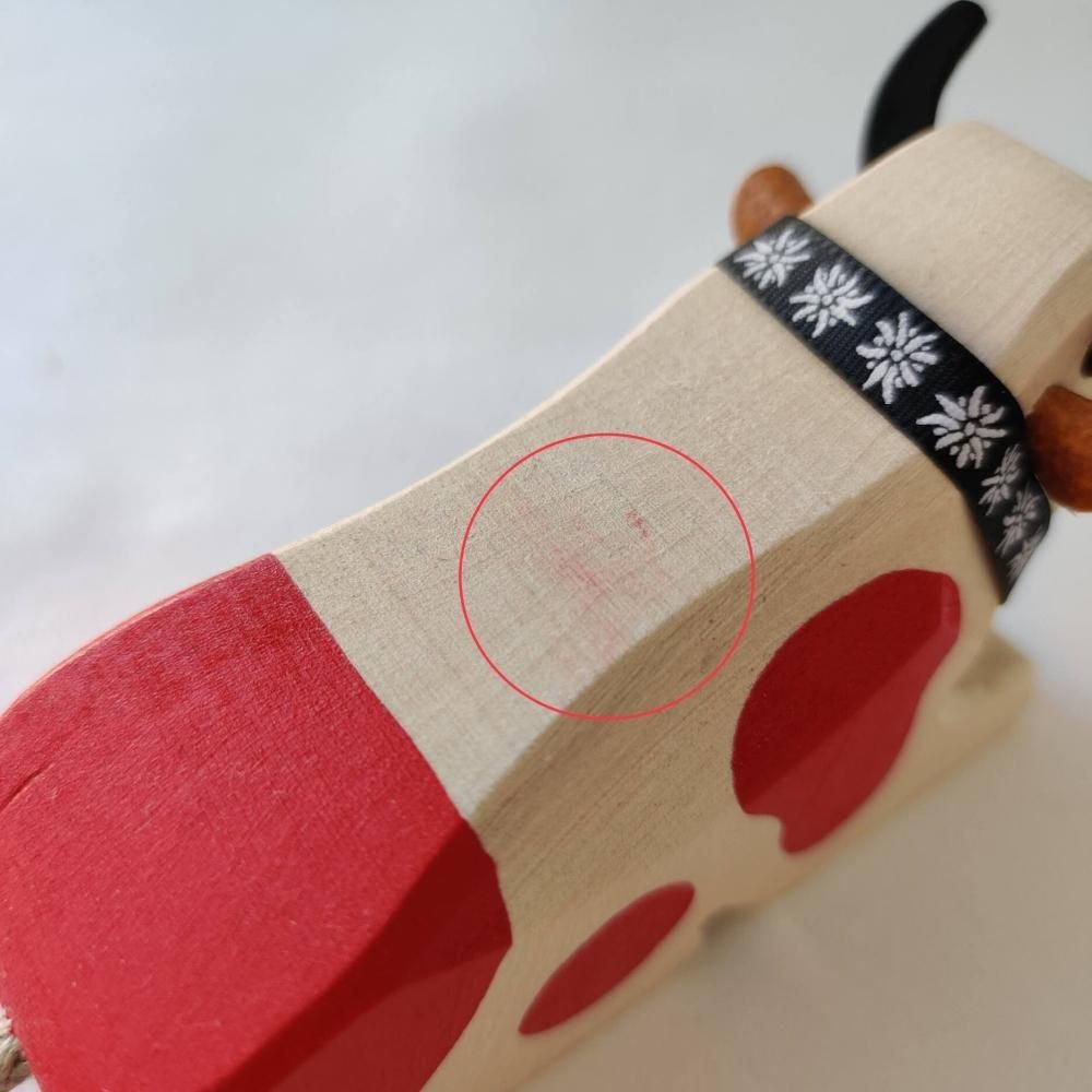 ヴィンテージ 木製 牛 オブジェ ミニ 赤ぶち おすわり Trauffer ヴィンテージ 木製 牛 オブジェ ミニ 赤ぶち おすわり Trauffer