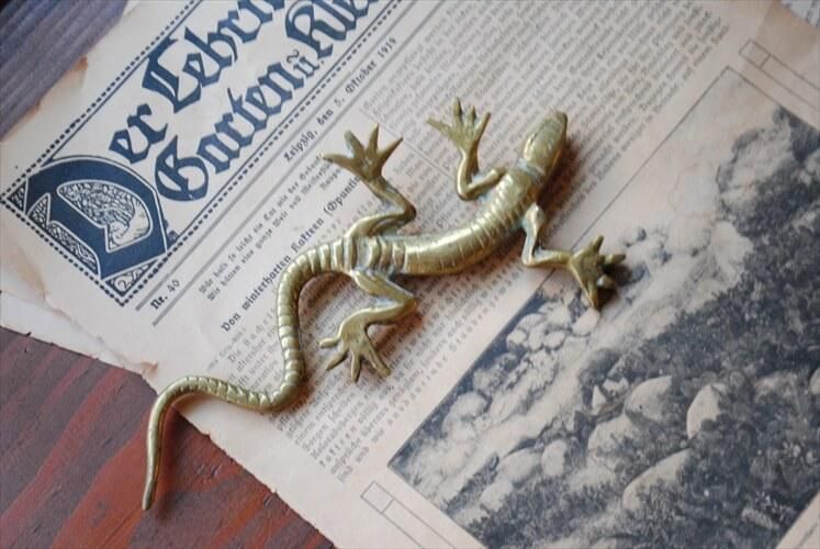 ヴィンテージ 真鍮 トカゲ オブジェ フランス ブロカント