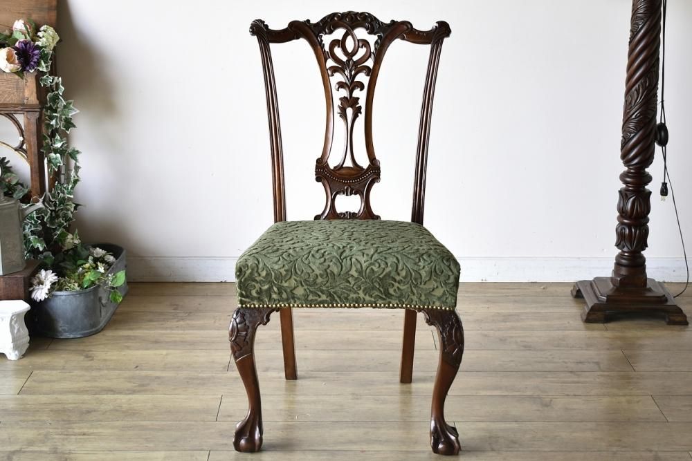 1890年代英国製 マホガニーチッペンデールチェア 優美な彫刻