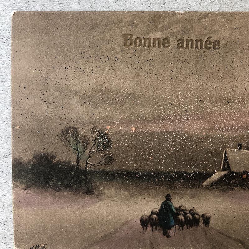 ポストカード Bonne annee 羊飼いイラスト1913 15PSa16-10