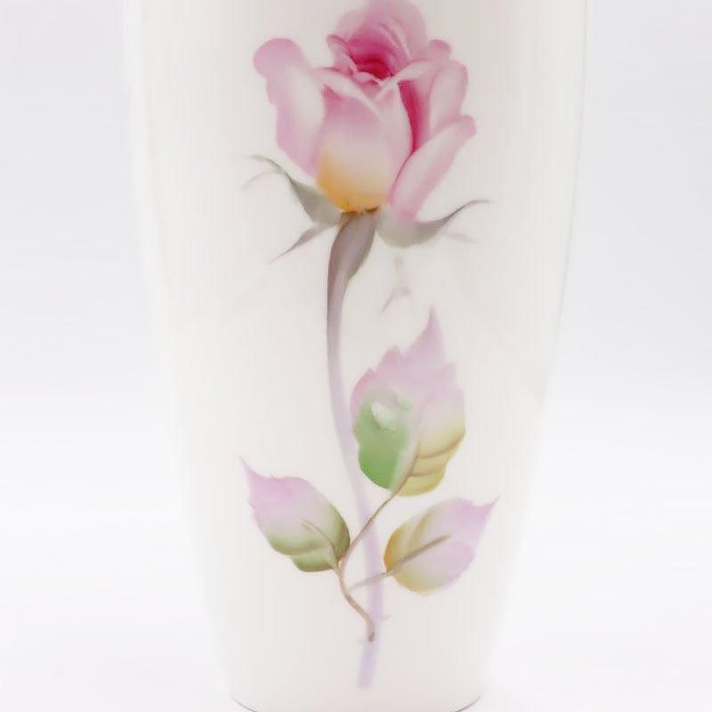 昭和のエレガントな手描きノリタケ花瓶ピンクローズ