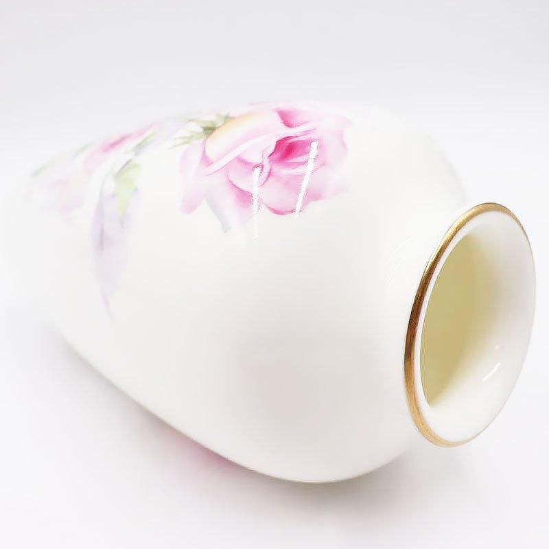 昭和のエレガントな手描きノリタケ花瓶ピンクローズ