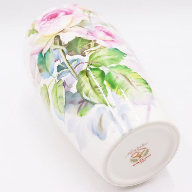 Y3036-2 オールドノリタケ ハンドペイント 薔薇 花瓶 高さ22㎝　　L Y3036-2 オールドノリタケ ハンドペイント 薔薇 花瓶 高さ22㎝ L Y3036
