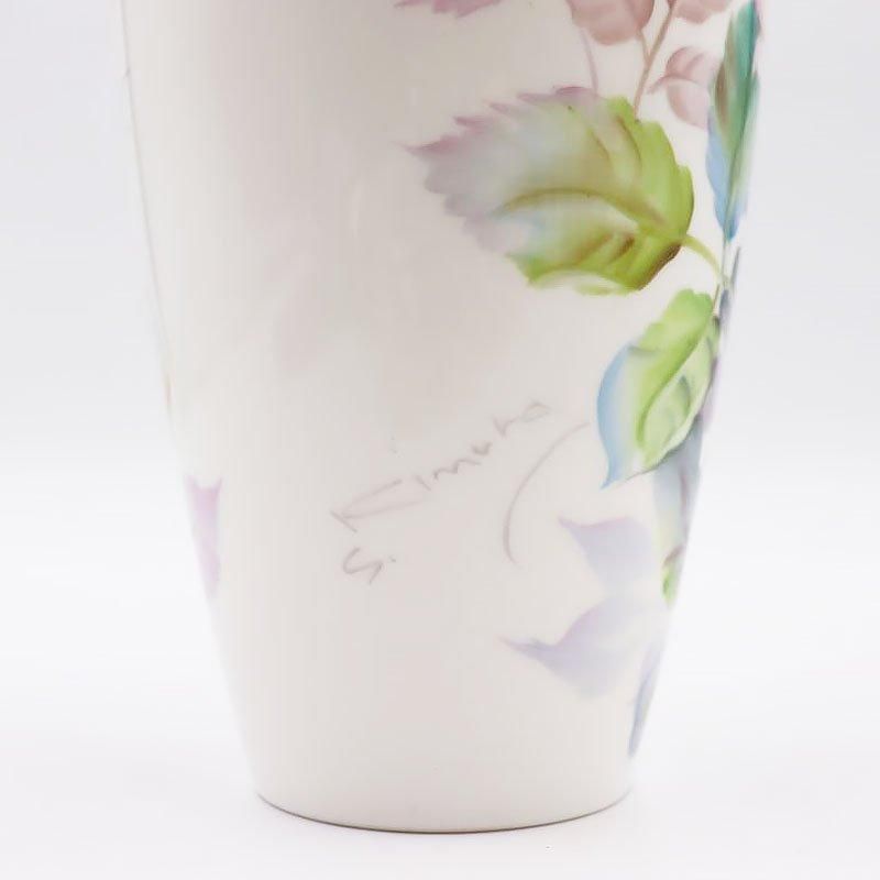 昭和のエレガントな手描きノリタケ花瓶ピンクローズ