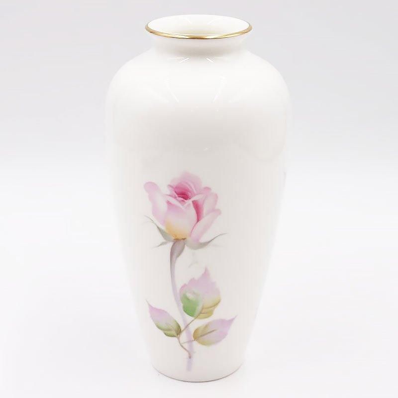 昭和のエレガントな手描きノリタケ花瓶ピンクローズ