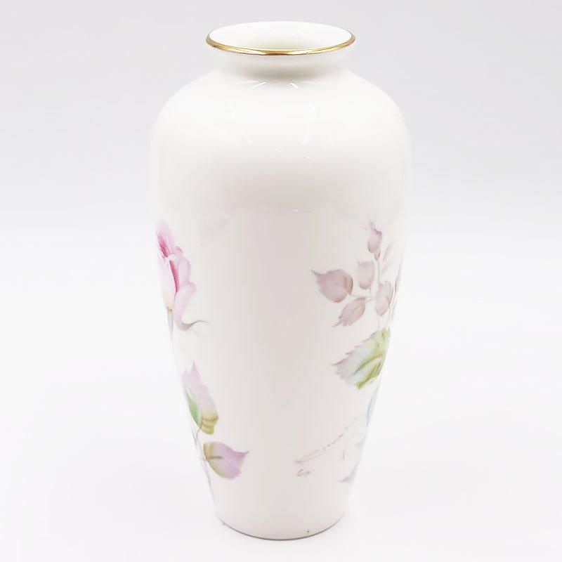 昭和のエレガントな手描きノリタケ花瓶ピンクローズ