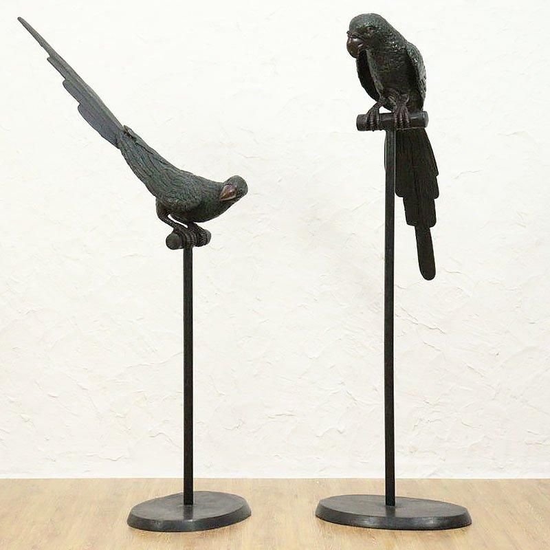 金属製 オウム 置物 スタンド オブジェ 鳥 アンティーク