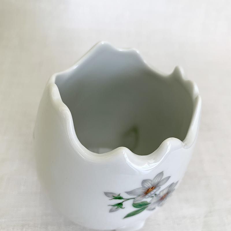 手描き花模様卵型花瓶 イースター飾りに♪卵型ガラ花器 卓上小物入れ