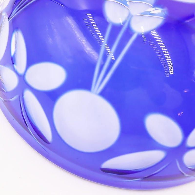 アンティーク カットガラス 切子鉢 青 大正昭和レトロ