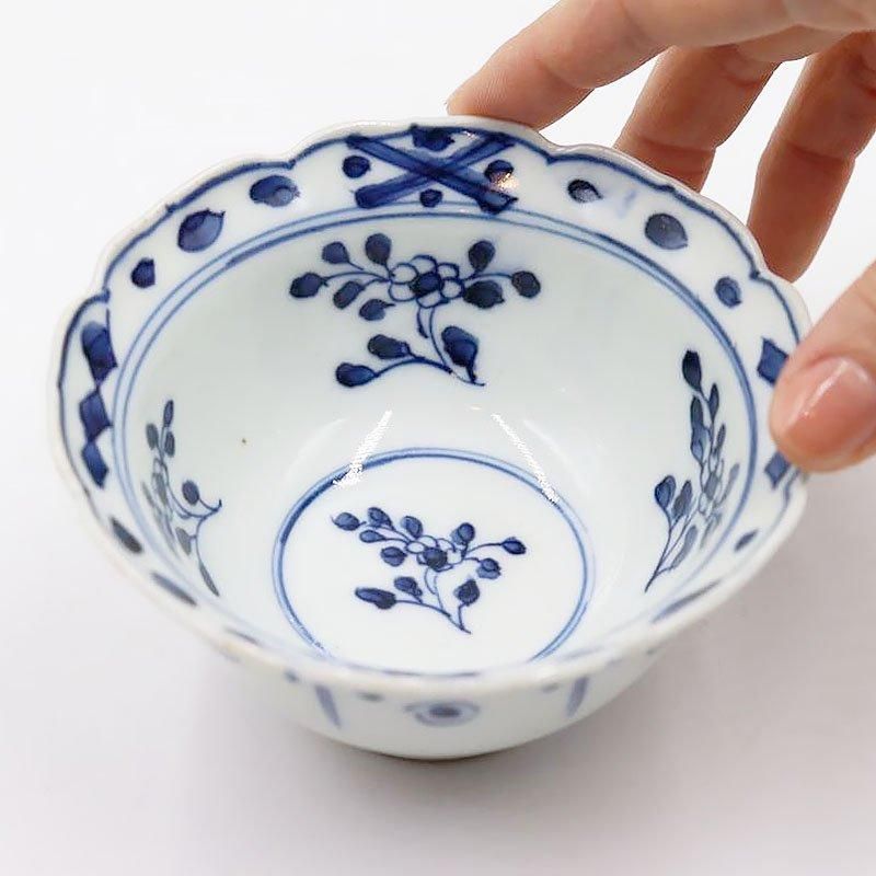骨董品　アンティーク　華器 手描き染付小鉢 向付 花模様 アンティーク 和食器