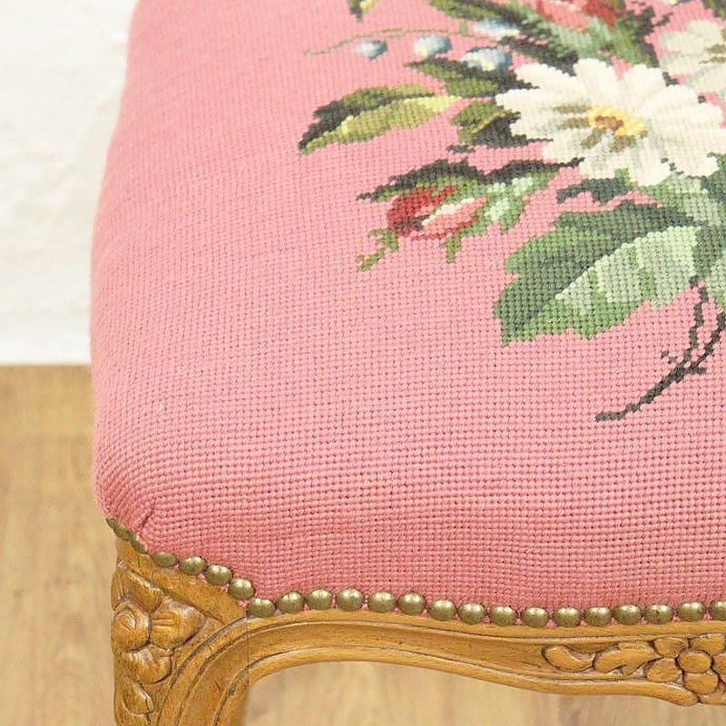 プチポワン 花柄 猫脚スツール フレンチピンク アンティーク