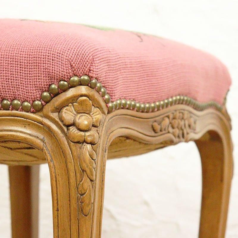プチポワン 花柄 猫脚スツール フレンチピンク アンティーク