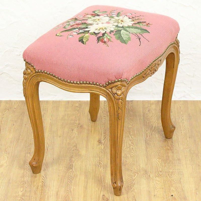 プチポワン 花柄 猫脚スツール フレンチピンク アンティーク