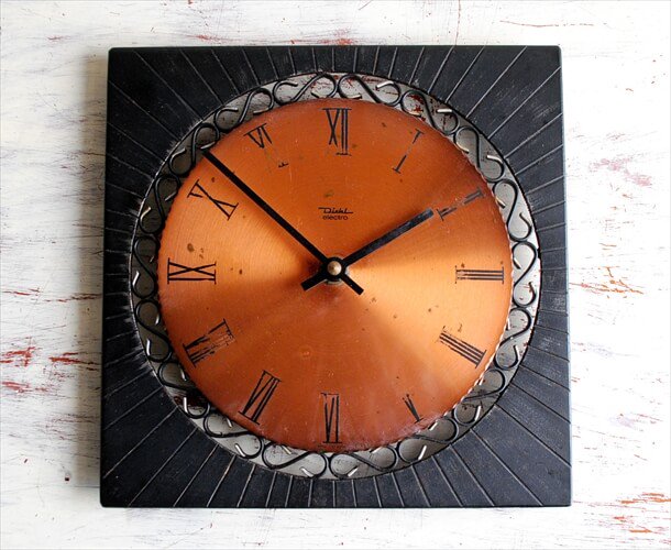 訳あり ドイツ製 Diehl アイアンxコパー 壁時計 鋳物 銅 電池式 壁掛け時計 アンティーク_230421