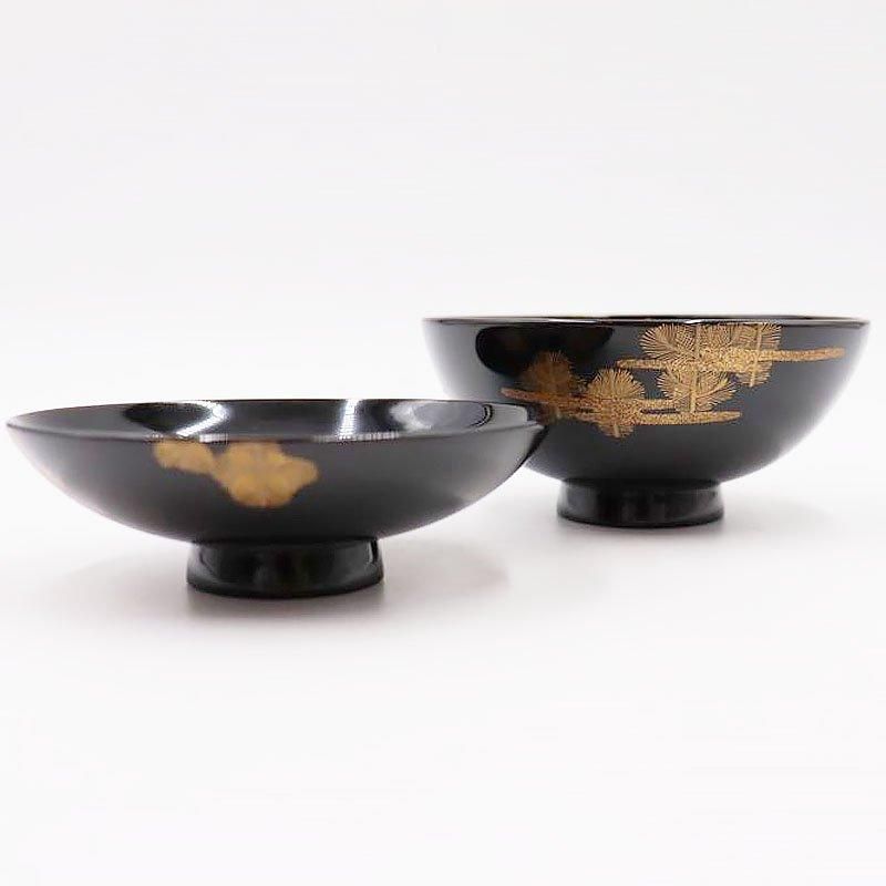 CK27/ 木製漆器 時代輪島塗 菊桐唐草 金蒔絵 溜塗 内黒塗 椀三客 天然木 木製漆器 時代輪島塗 菊桐唐草 金蒔絵 溜塗 内黒塗 椀三客 天然木