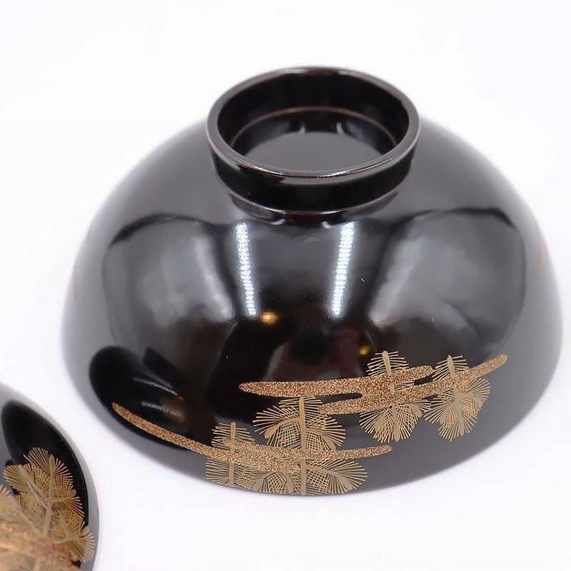 明治骨董旧家蔵出し　豪華黒塗り吸物椀　松鶴金蒔絵　明治参十参年購入　木製漆器二客 吸物椀 お椀 黒塗り 鈴春秋 5客組 セット 雑煮椀 年末年始 紀州