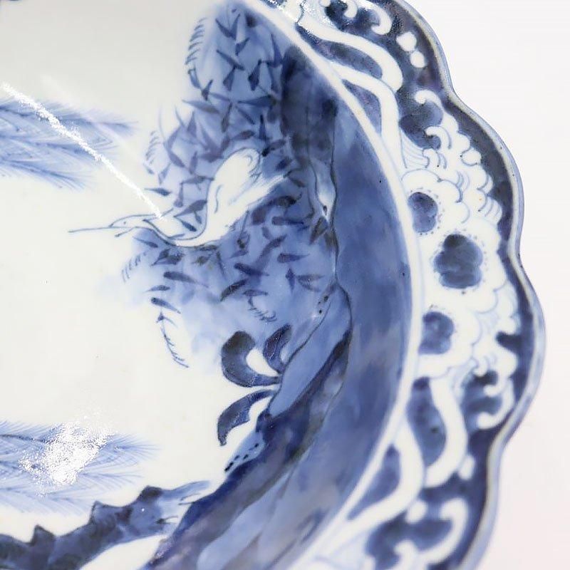 超人気新品 金継ぎ】手描き 飾り鉢 盛り鉢 紺 藍 呉須 輪花 大鉢 染付 工芸品