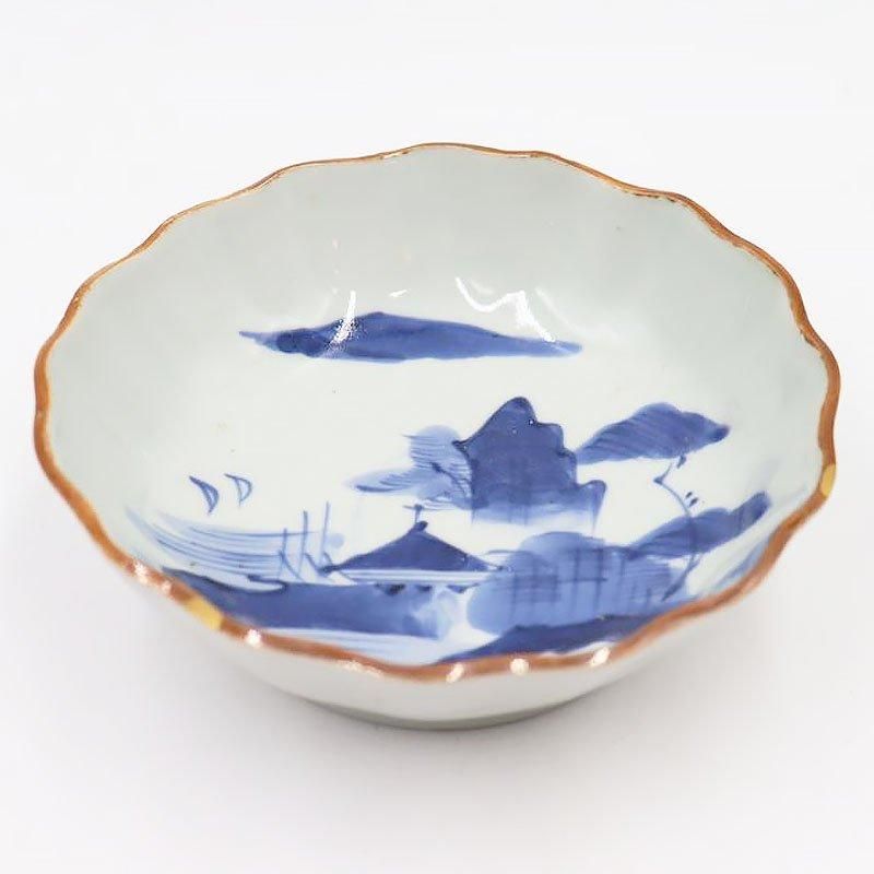 メーカー なます皿 染付 金継ぎ】手描き 煮物皿 骨董 アンティーク 取り皿 工芸品