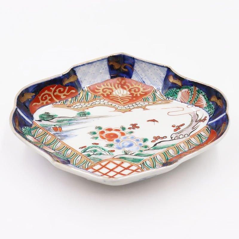 美品　古伊万里　陶器　年代物　盛り皿　菱形　山水の絵柄が素敵な　藍の色合い 美品 古伊万里 陶器 年代物 盛り皿 菱形 山水の絵柄が素敵な 藍