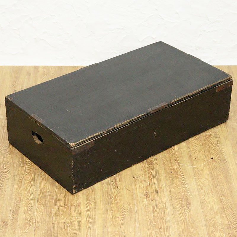 黒漆塗りの箱 蓋付き 昔の道具 古民具 商店 商売 手つき 収納 インテリア アンティーク 日本製