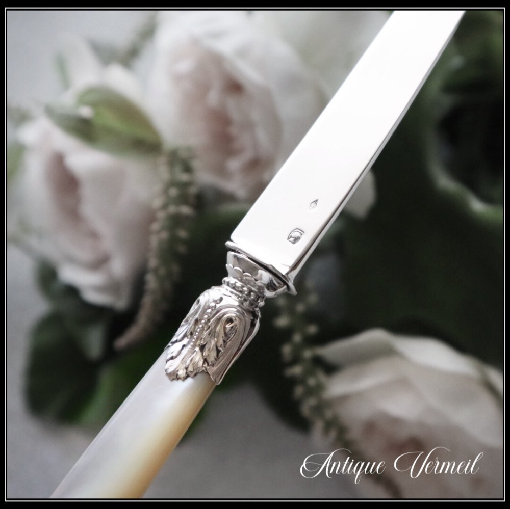 フランス・アンティーク銀器 （銀800） 白蝶貝のデザートナイフ 