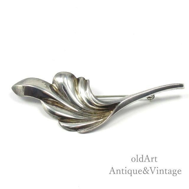 ヴィンテージUSA製繊細な銀細工リーフブローチ