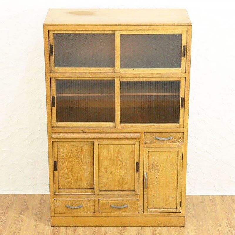 ヴィンテージ ガラス戸棚 キャビネット 水屋箪笥 昭和レトロ 無垢材 z505 ヴィンテージ ガラス戸棚 キャビネット 水屋箪笥 昭和レトロ