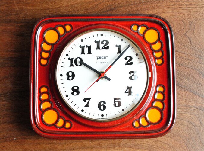 訳あり ドイツ製 Peter 陶器の壁時計 ペーター ヴィンテージ 電池式 壁掛け時計 セラミック キッチンクロック アンティーク