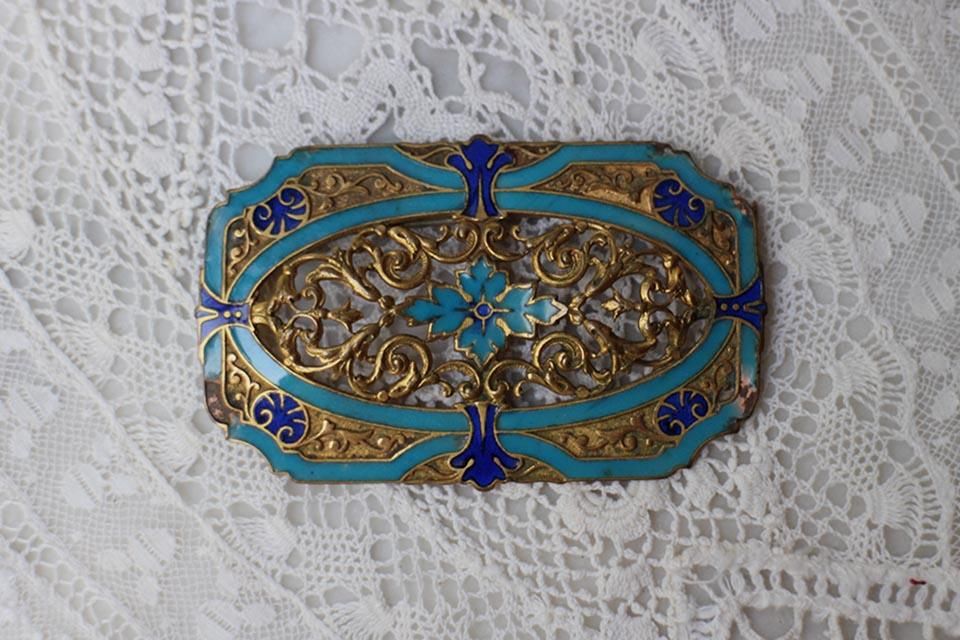 フランス製フィリグリー七宝ブローチ 真鍮細工