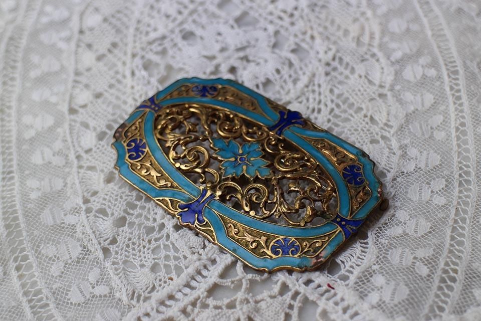 フランス製フィリグリー七宝ブローチ 真鍮細工