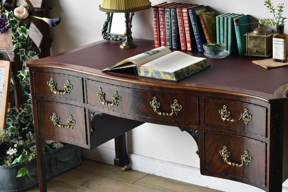 d46 レザートップマホガニーデスク - ANTIQUE LEAVES d46 レザートップマホガニーデスク - ANTIQUE LEAVES