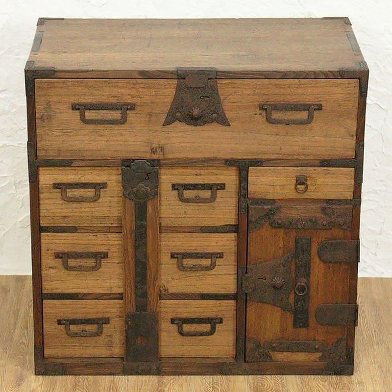 12/24まで15%OFF】閂(かんぬき)付き 小物箪笥 和家具 時代金具