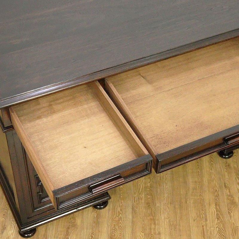 アンティーク 三つ組机 大正ロマン 彫刻入り 樺材