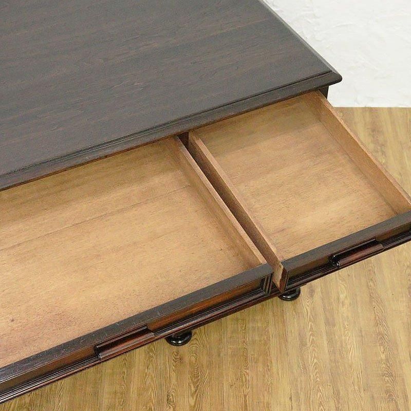 アンティーク 三つ組机 大正ロマン 彫刻入り 樺材