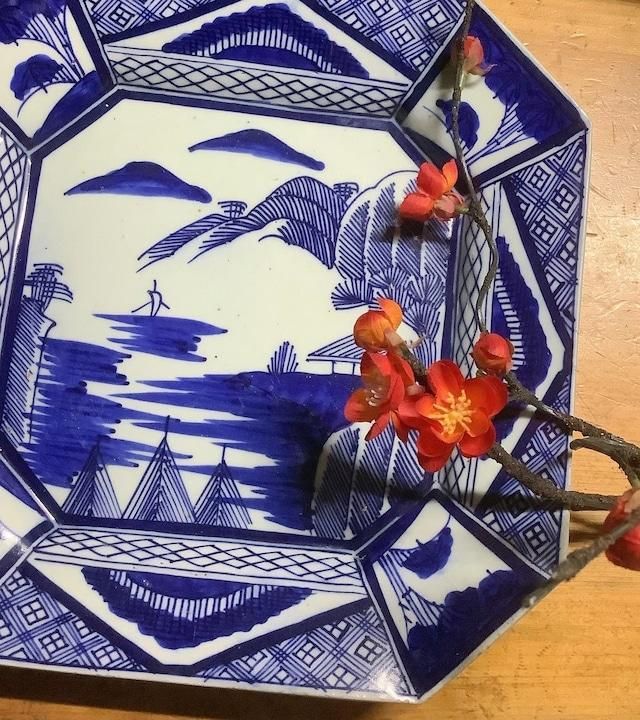 明治　手描き　夫婦雁と牡丹　大皿　2枚　縁起　時代　〈検 横濱焼　隅田焼　眞葛焼 明治 手描き 夫婦雁と牡丹 大皿 2枚 縁起 時代 〈検 横濱焼 隅田焼